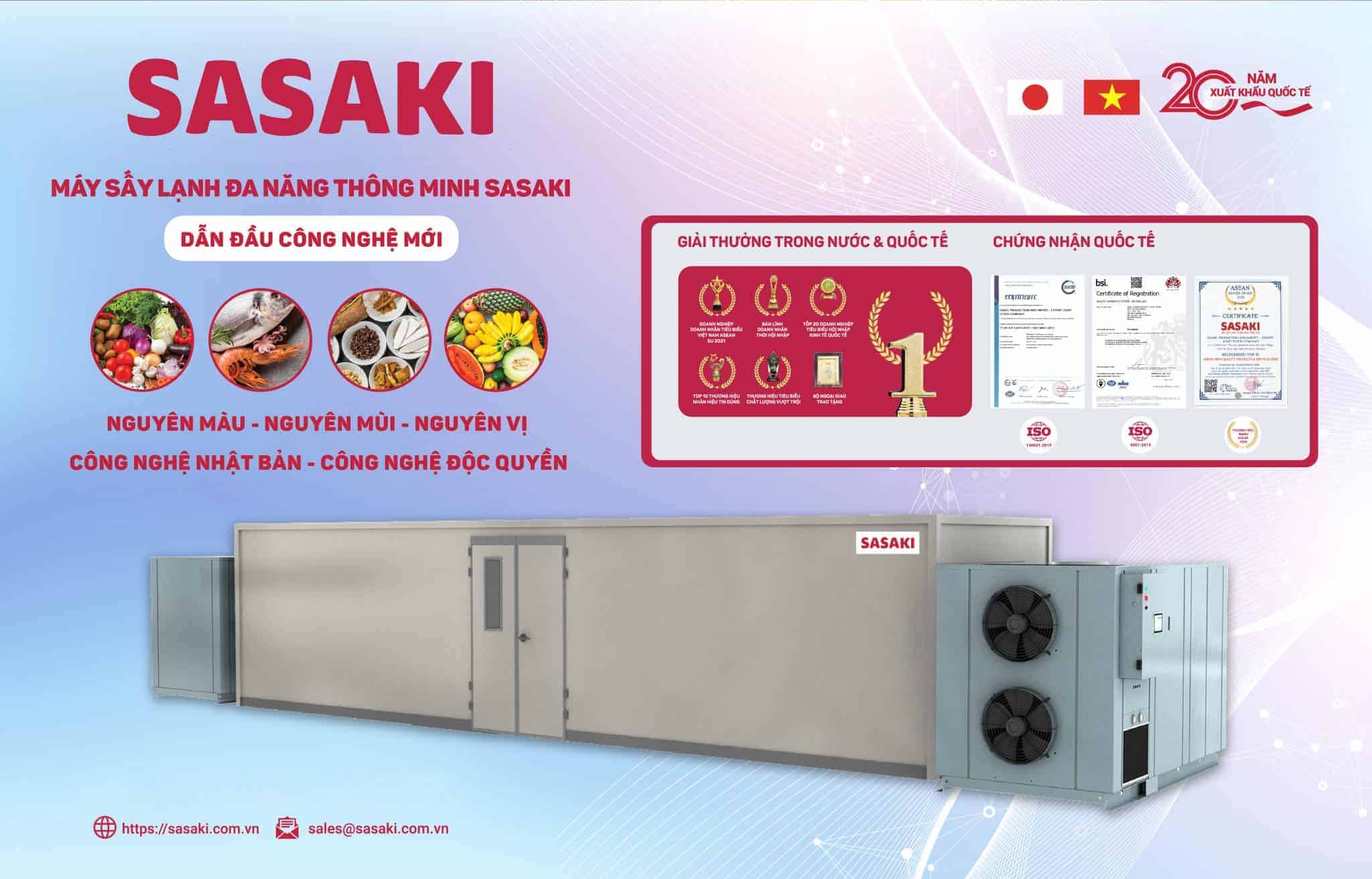 Máy sấy lạnh SASAKI 100kg có thể sấy khô nhiều loại thực phẩm
