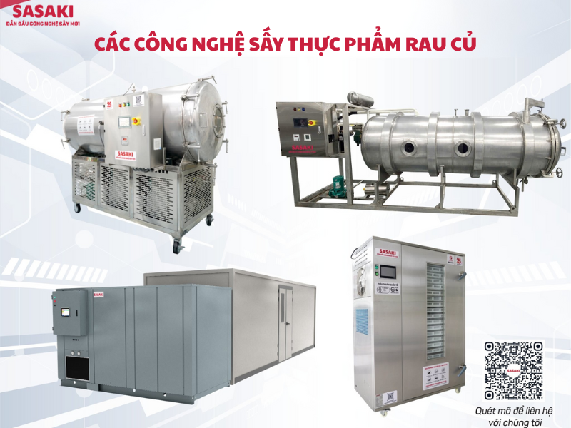 Các công nghệ máy sấy thực phẩm rau củ phổ biến gồm: sấy lạnh, sấy chân không và sấy thăng hoa
