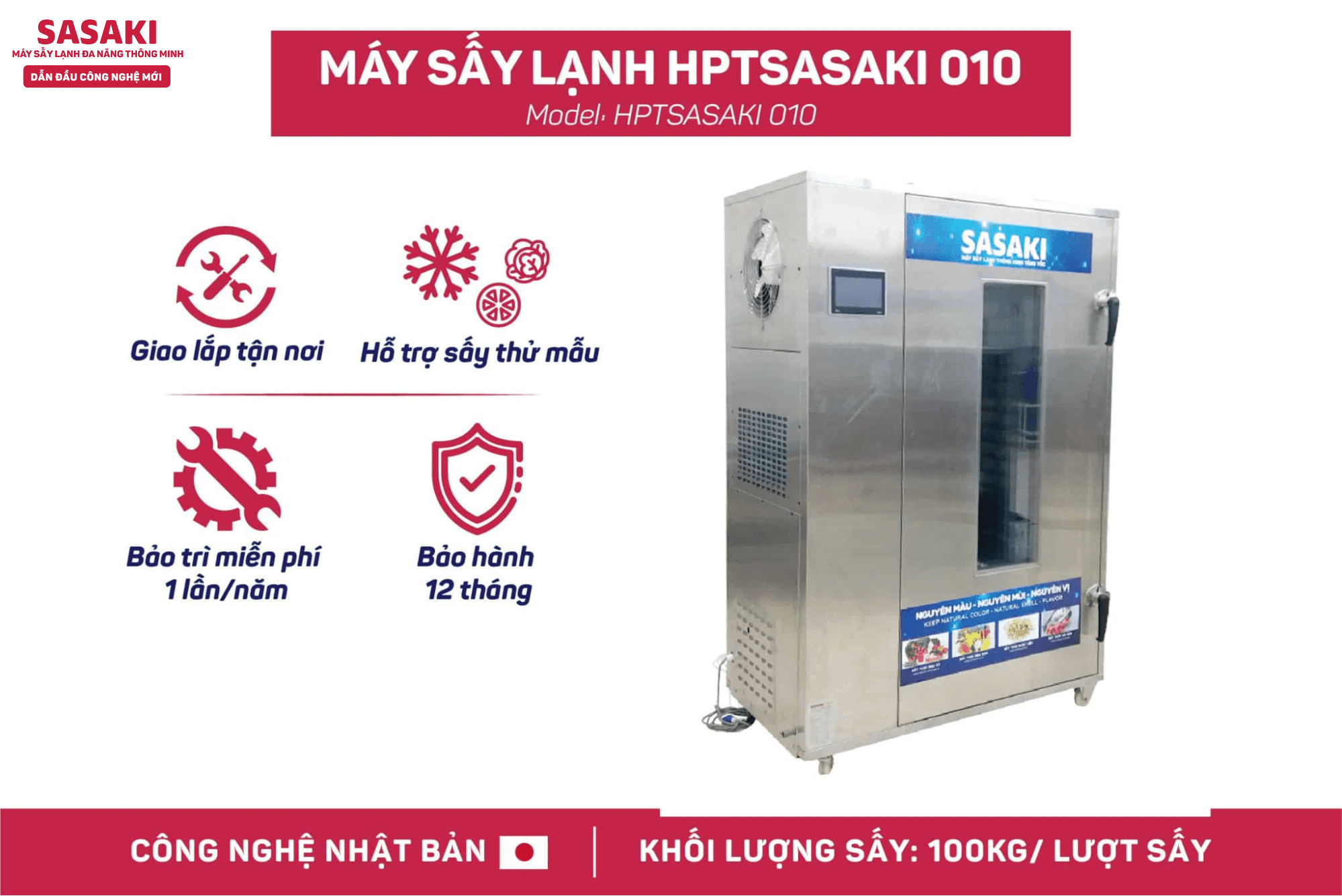 Máy sấy lạnh thông minh SASAKI luôn đạt chuẩn về chất lượng và an toàn cấp quốc gia và quốc tế