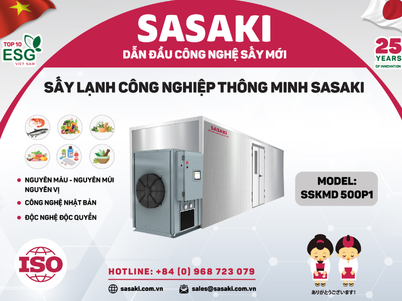 Máy sấy lạnh SSKMD 500P1 có công suất sấy 500kg cá tươi/ mẻ