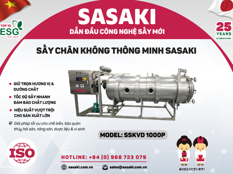 Máy sấy chân không SSKVD 1000P với khả năng sấy 1 tấn cá tươi/ mẻ