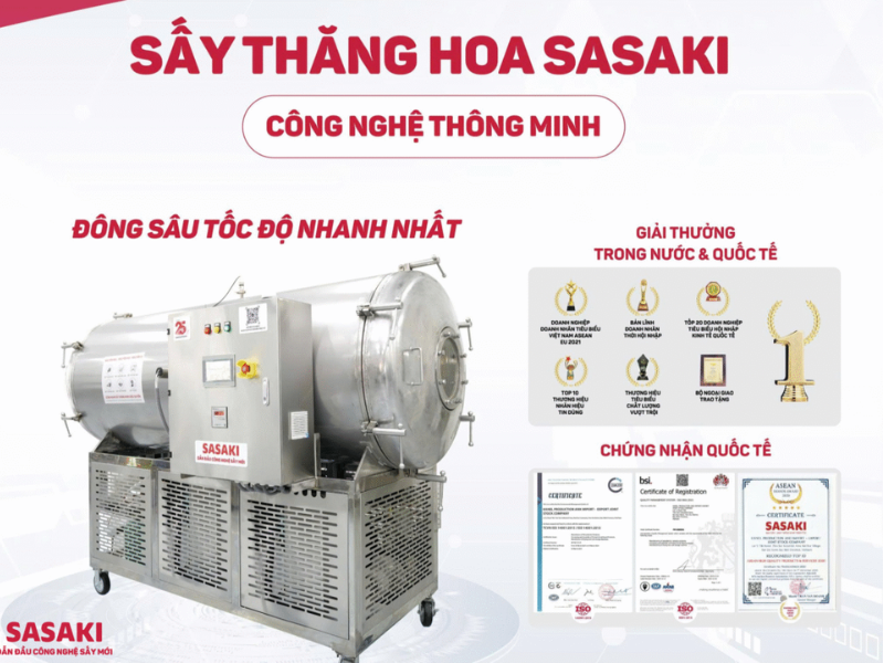 Máy sấy thăng hoa SASAKI đạt chứng nhận tiêu chuẩn ISO/ HACCP