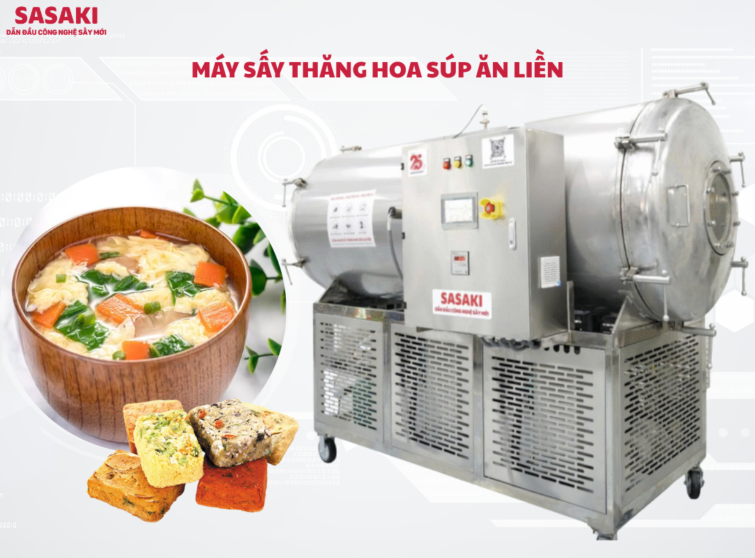 Máy sấy thăng hoa súp ăn liền 50kg, 100kg/ mẻ hiệu suất vượt trội