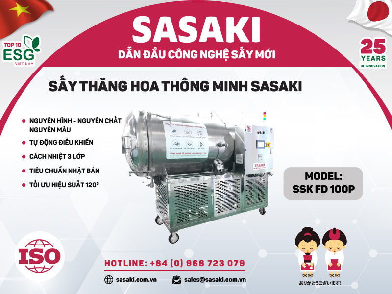 Máy sấy thăng hoa SASAKI đáp ứng nhu cầu sấy 100kg/ mẻ cho doanh nghiệp ở Thái Bình