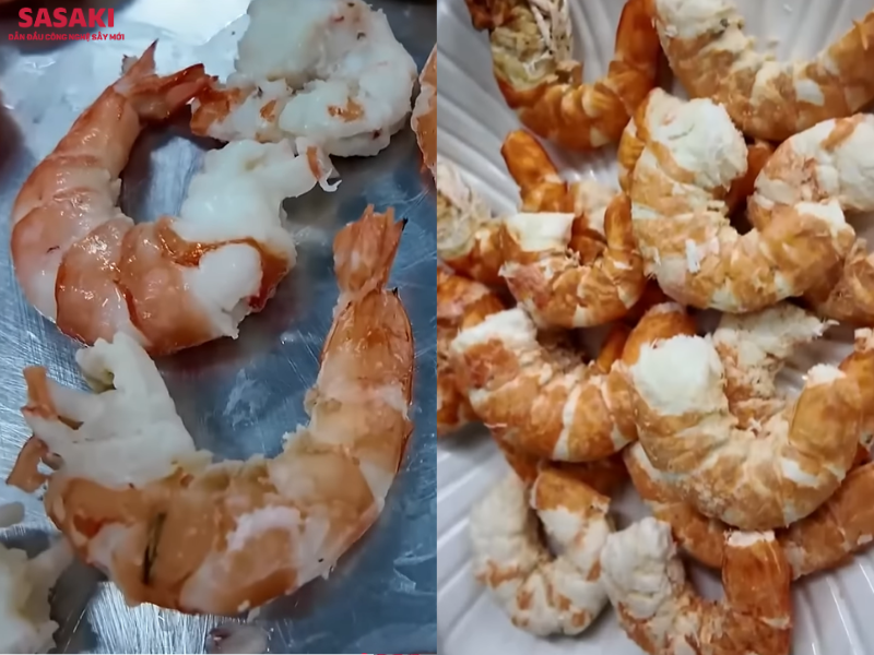 Hình ảnh tôm tươi trước và sau khi sấy thăng hoa bằng công nghệ SASAKI
