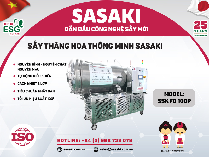 Model máy sấy thăng hoa SSKFD 100P với công suất 100kg/ mẻ
