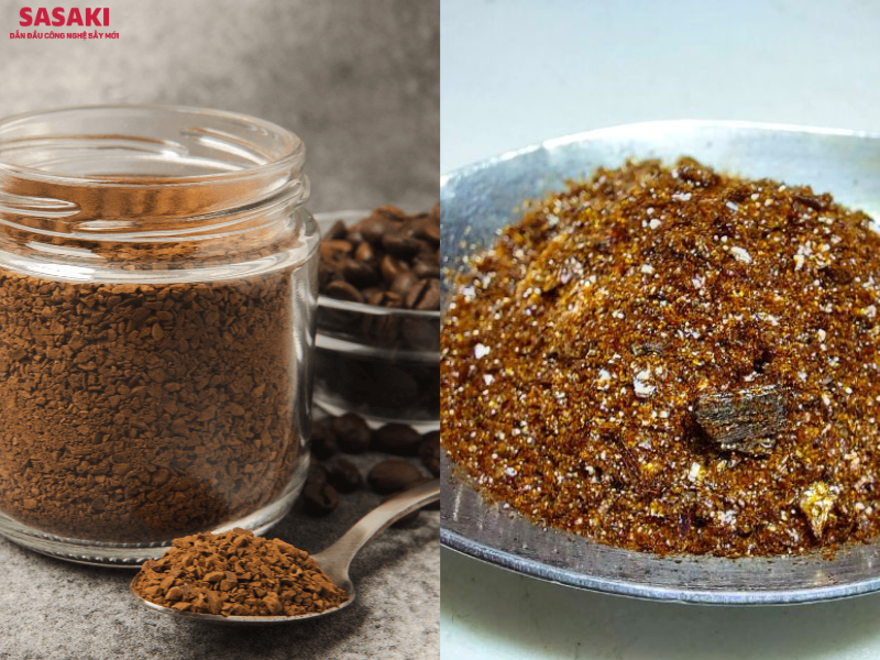 Cà phê sấy phun (bên trái) và cà phê sấy thăng hoa (bên phải)