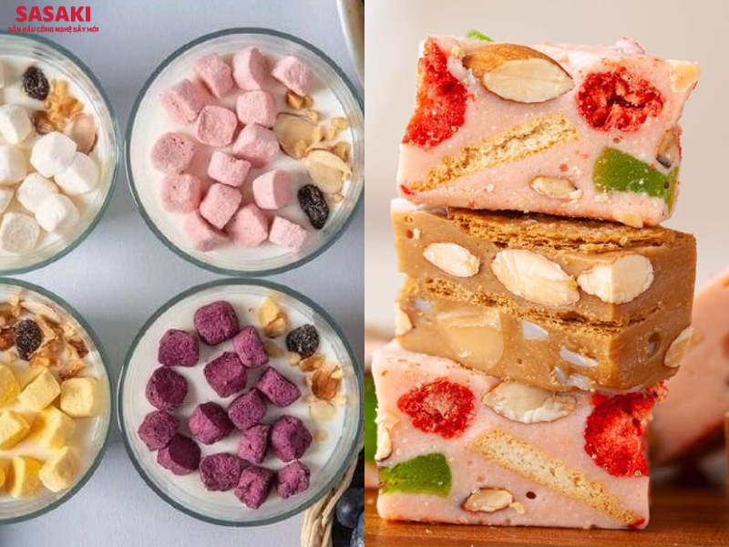 Hoa quả sấy thăng hoa có thể ứng dụng để làm kẹo nougat hoặc làm topping ăn cùng sữa chua