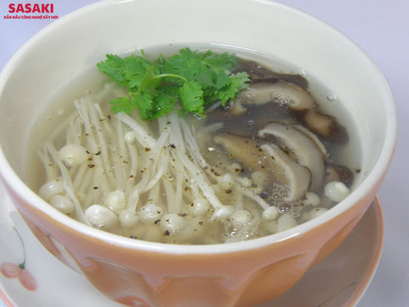 Súp nấm ăn liền sấy thăng hoa vẫn giữ nguyên cấu trúc, hương vị của nấm 