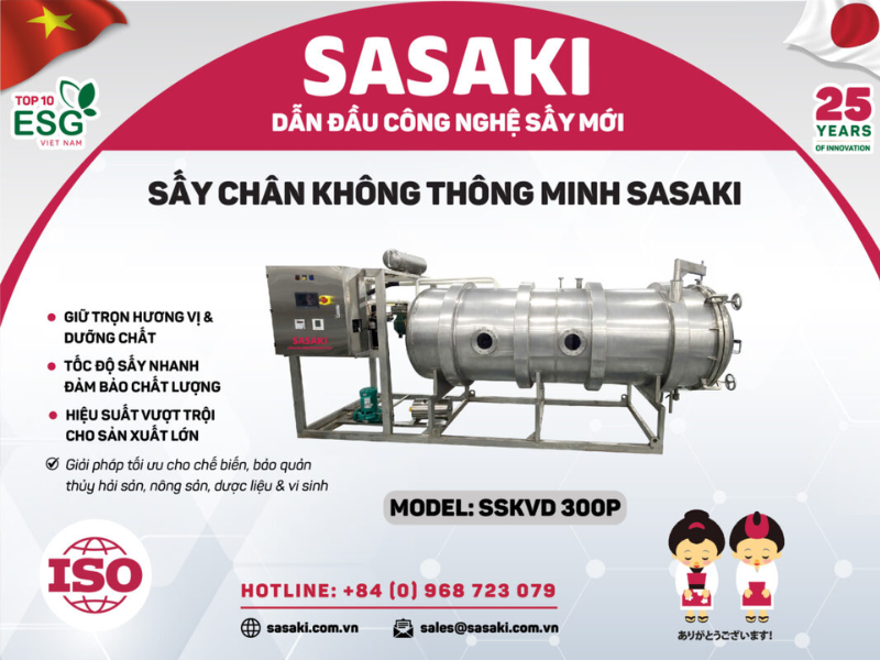 Máy sấy chân không công suất sấy 300kg nguyên liệu tươi/ mẻ