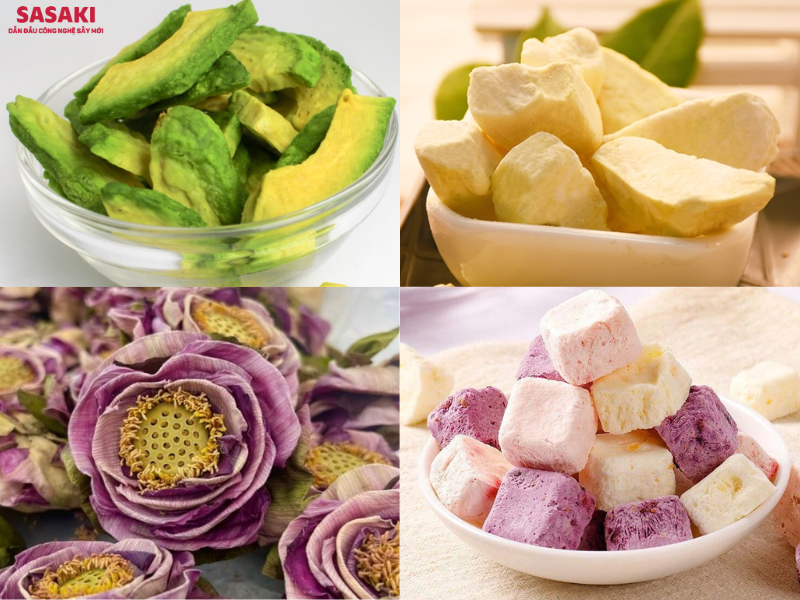 Sản phẩm như quả bơ, sầu riêng, sữa chua, hoa sen cần sử dụng công nghệ sấy thăng hoa để bảo toàn cấu trúc, màu sắc, hương vị và dinh dưỡng