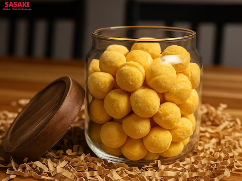 Lòng đỏ trứng sấy thăng hoa có cấu trúc giòn xốp, màu vàng tươi bắt mắt