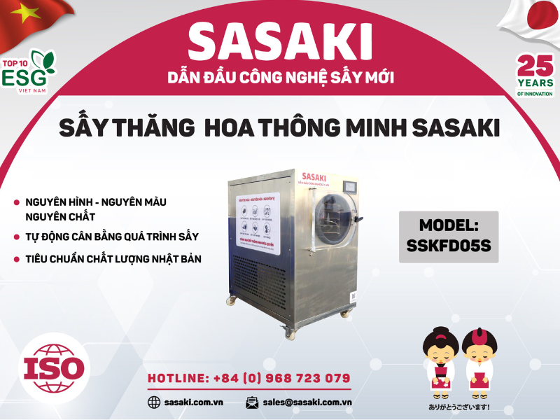 Máy sấy thăng hoa 5kg/ mẻ phù hợp cho hộ gia đình hoặc các phòng thí nghiệm