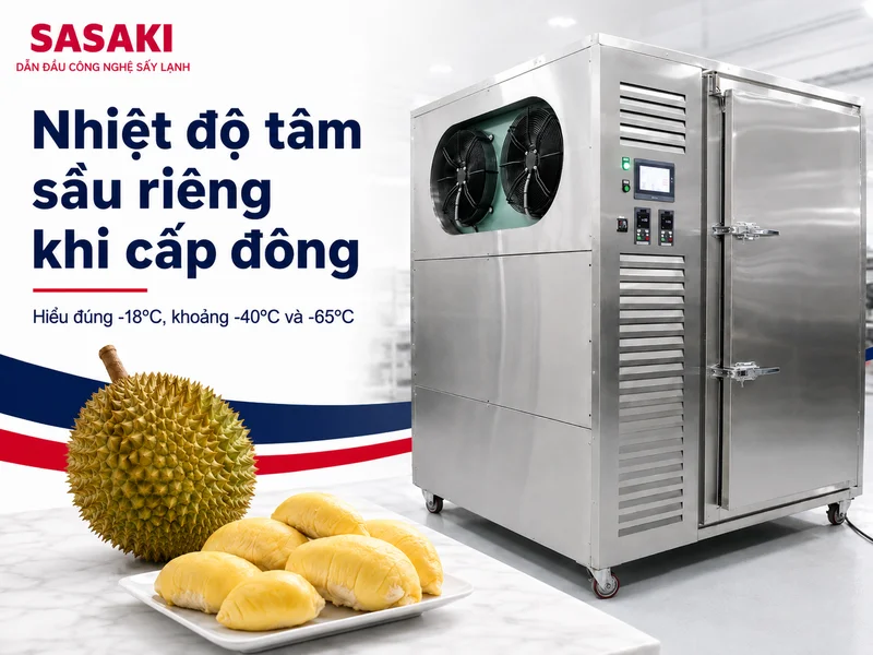 Nhiệt độ tâm sầu riêng khi cấp đông bằng máy cấp đông sâu SASAKI