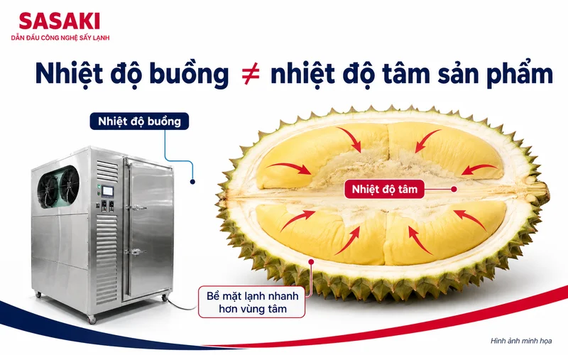 Phân biệt nhiệt độ buồng và nhiệt độ tâm sầu riêng khi cấp đông
