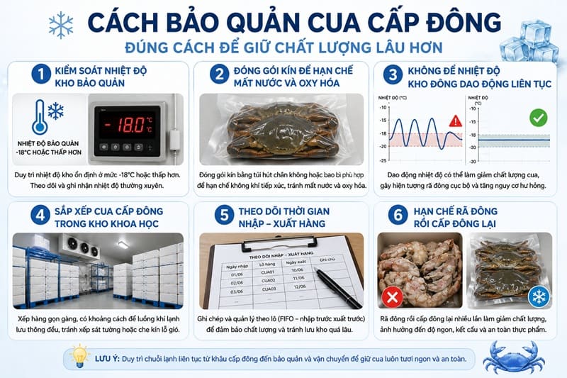 Bảo quản cua cấp đông đúng cách sẽ giữ chất lượng lâu hơn