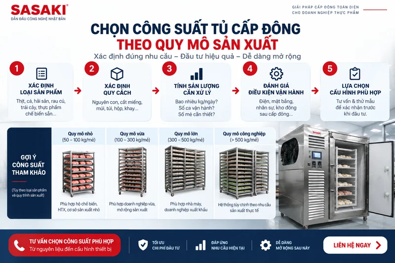 Cách chọn công suất tủ cấp đông theo quy mô sản xuất