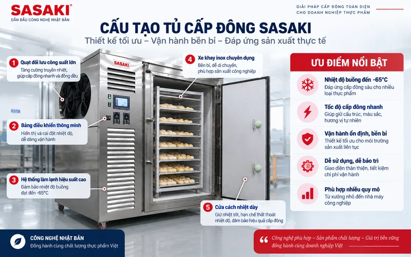 Cấu tạo máy cấp đông sâu SASAKI và các bộ phận chính