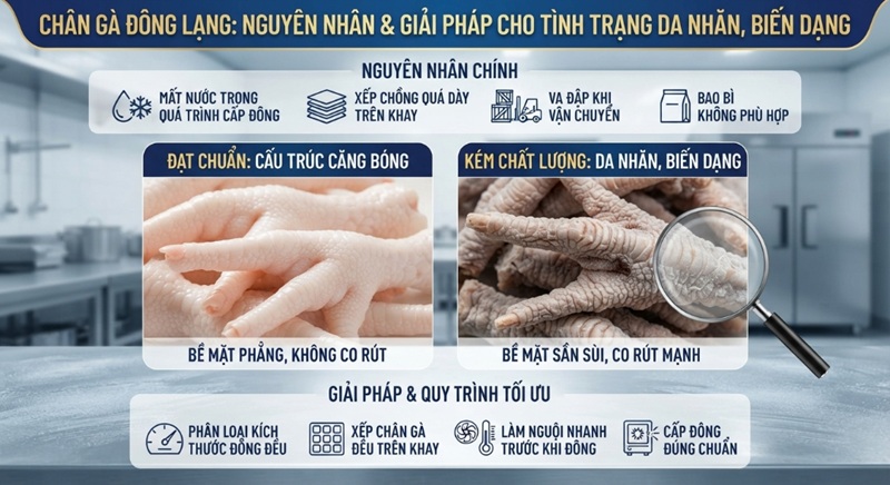 Da chân gà bị nhăn, biến dạng sau rã đông nếu đông lạnh không đúng cách