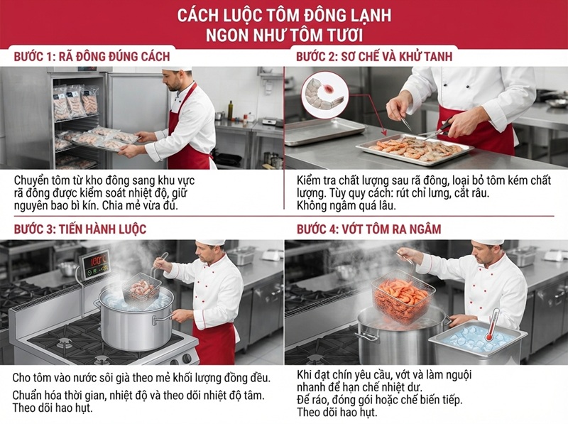 Hướng dẫn cách luộc tôm đông lạnh ngon như tôm tươi