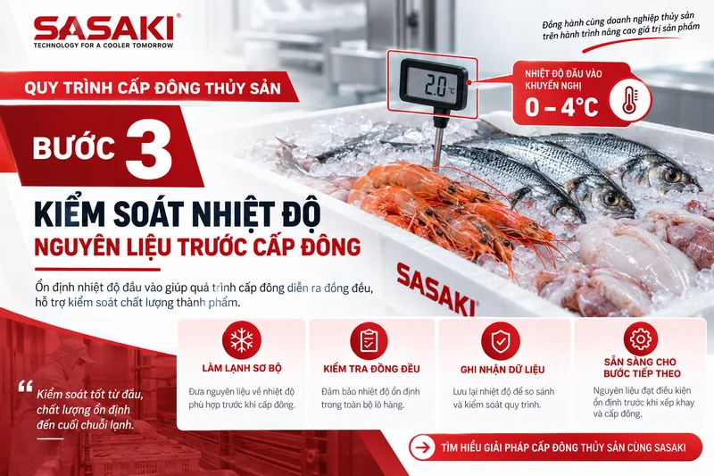 Kiểm soát nhiệt độ nguyên liệu trước khi cấp đông thủy sản