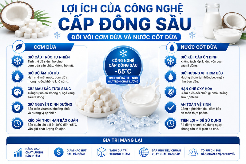 Lợi ích nổi bật cấp đông sâu cơm dừa và nước cốt dừa