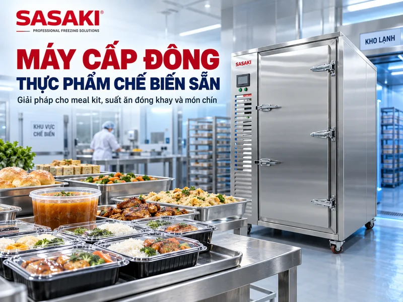 Máy cấp đông thực phẩm chế biến sẵn là thiết bị tạo môi trường lạnh sâu khoảng -40°C đến -65°C để hạ nhanh nhiệt độ các món đã nấu