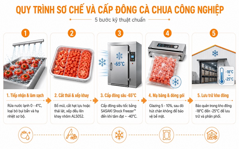 Quy trình sơ chế và cấp đông cà chua công nghiệp
