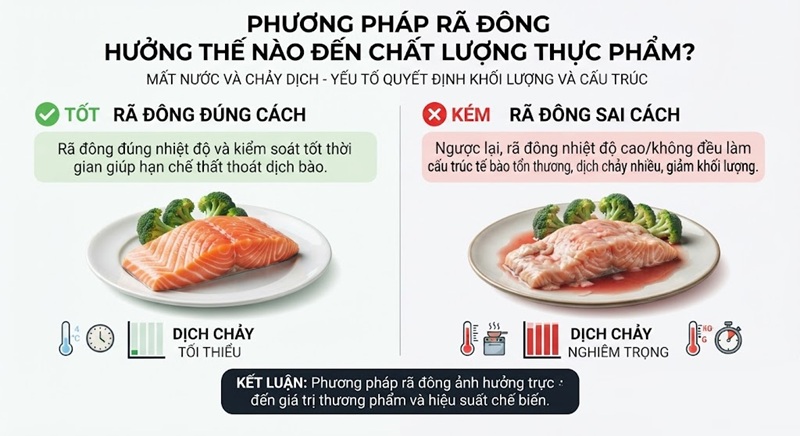 Rã đông sai cách làm mất nước và chảy dịch ra ngoài