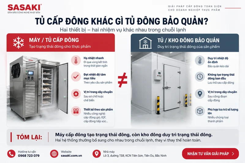 Tủ cấp đông khác gì tủ đông bảo quản?