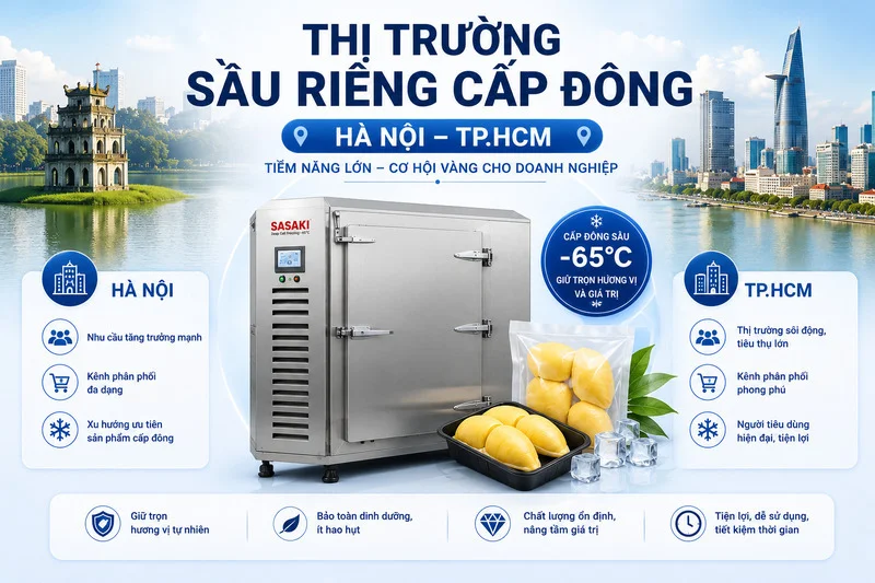 Thị trường sầu riêng cấp đông Hà Nội, thành phố Hồ Chí Minh