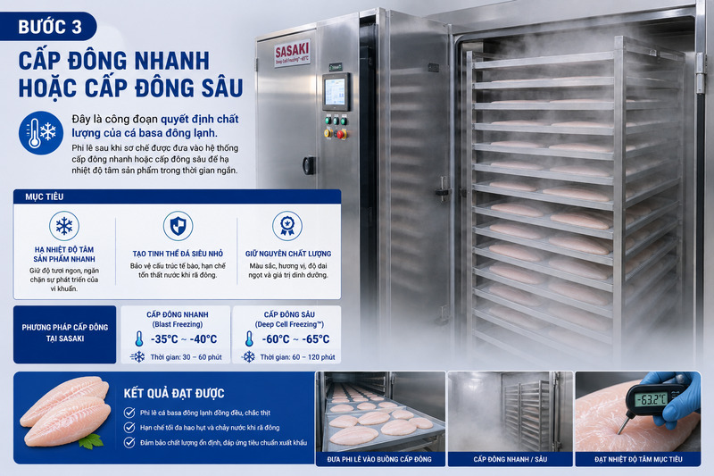 Thực hiện cấp đông cá basa