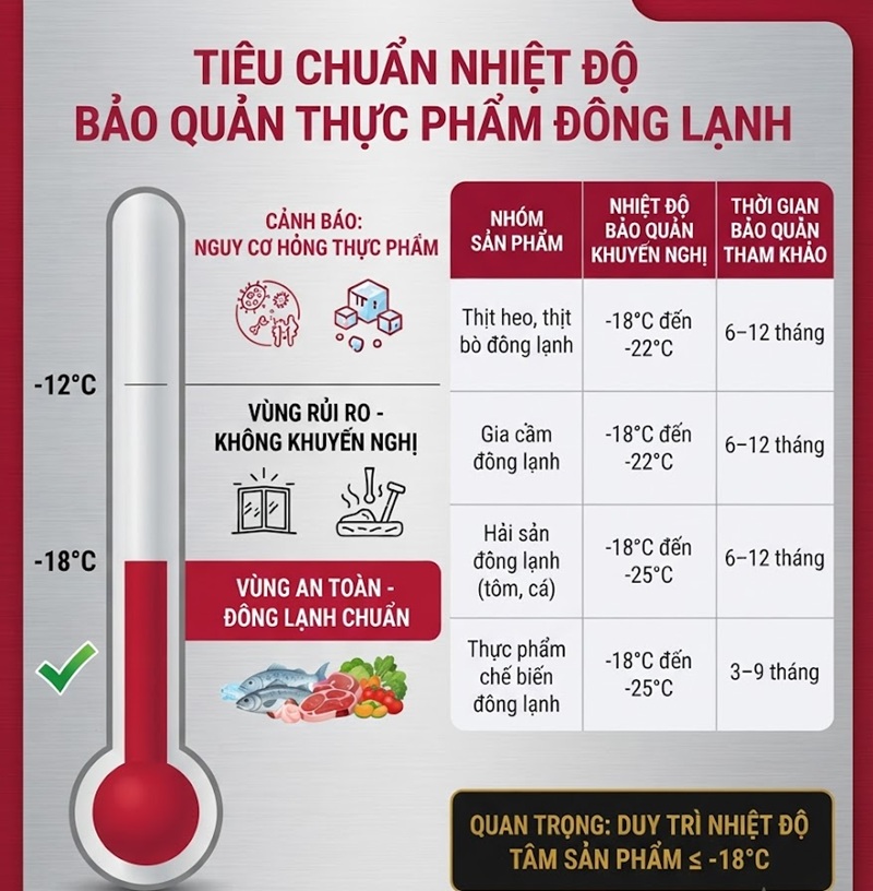 Nhiệt độ bảo quản thực phẩm đông lạnh: Tiêu chuẩn cho doanh nghiệp