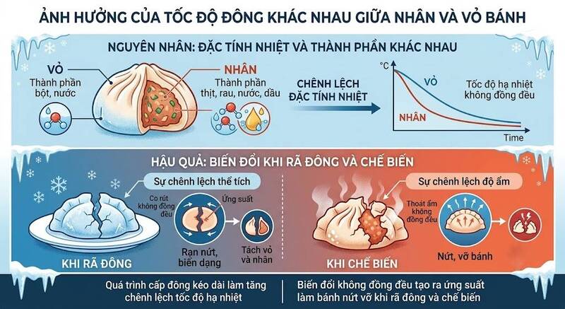 Tốc độ đông nhân và vỏ không giống nhau