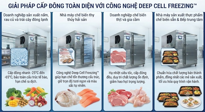Ứng dụng công nghệ cấp đông sâu Deep Cell Freezing™ cho nấm rơm và thực phẩm