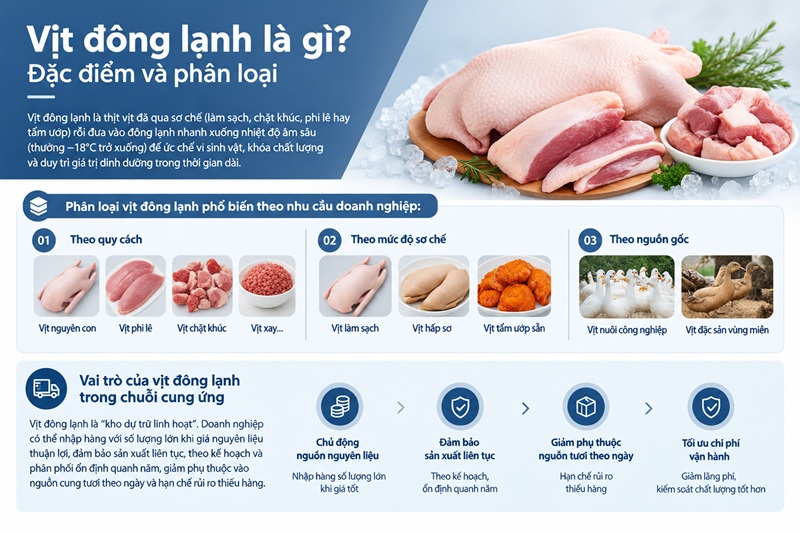Vịt đông lạnh giúp khóa chất lượng và duy trì giá trị dinh dưỡng trong thời gian dài