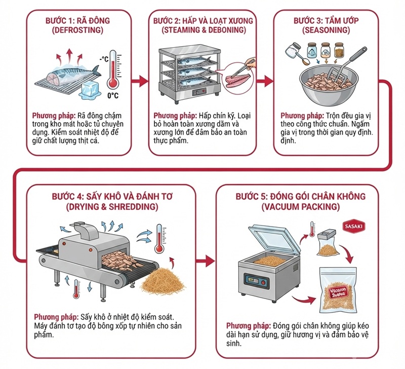 Các bước cơ bản về cách làm ruốc cá thu đông lạnh tham khảo cho doanh nghiệp