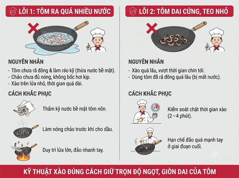 Các lỗi thường gặp khi xào tôm nõn đông lạnh và cách khắc phục hiệu quả