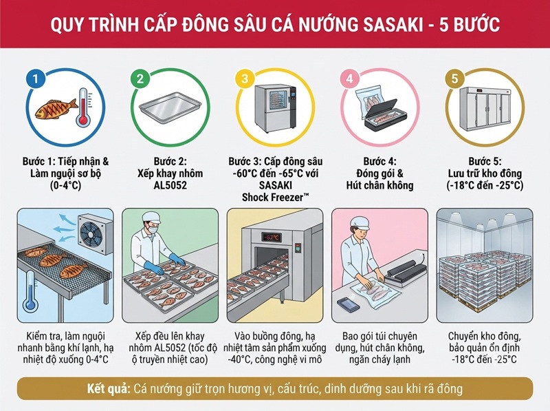 Cách bảo quản cá nướng bằng máy cấp đông sâu SASAKI chi tiết