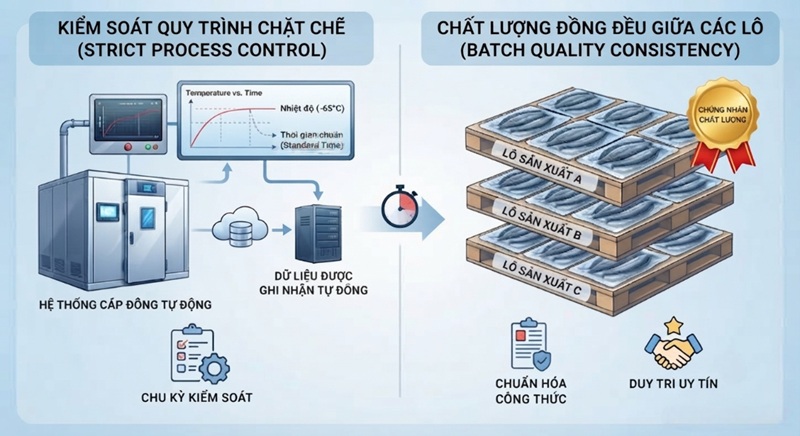 Cấp đông nhanh giúp ổn định chất lượng giữa các lô hàng