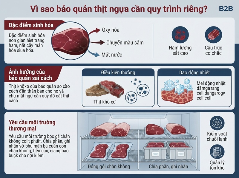 Cấu trúc cơ thớ chắc nhưng dễ bị mất nước nếu để lạnh thông thường quá lâu khiến thịt khô xơ sau khi chế biến