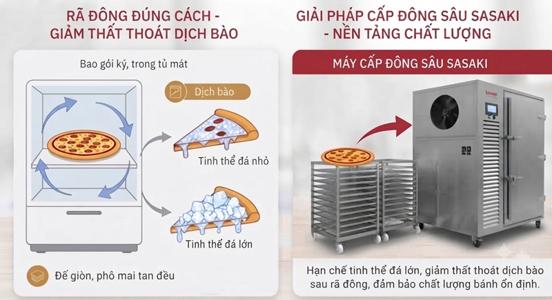 Hạn chế thất thoát nước khi rã đông và nướng bằng máy cấp đông sâu SASAKI