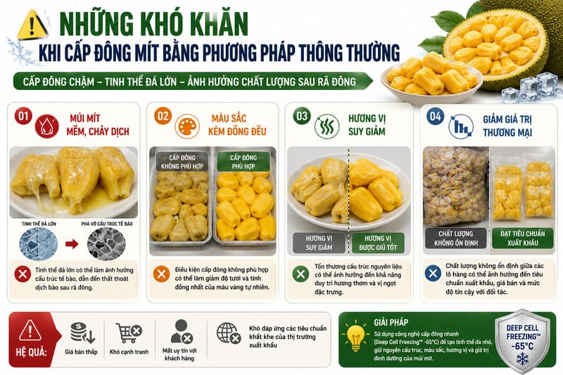 Mít tách múi cấp đông bằng phương pháp thông thường dễ ảnh hưởng chất lượng