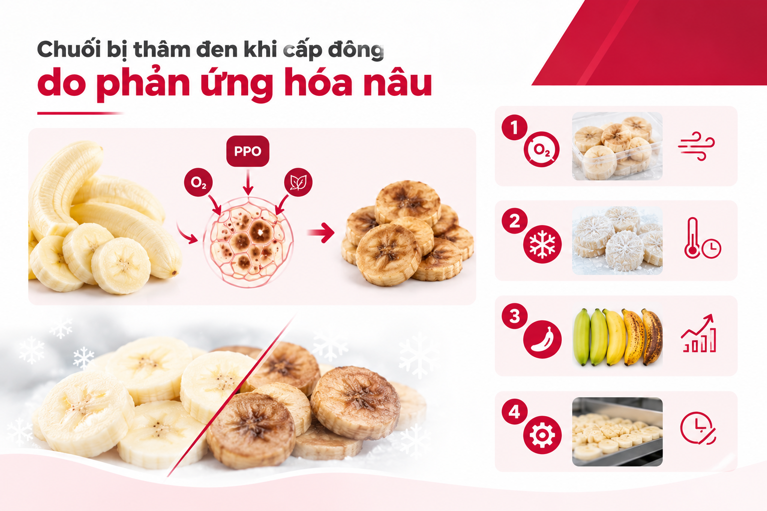 Lý do chuối bị thâm đen khi cấp đông
