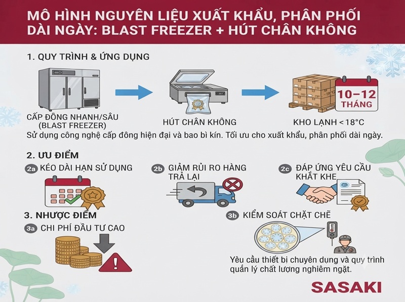 Mô hình nguyên liệu xuất khẩu, phân phối dài ngày