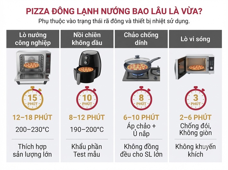 Pizza đông lạnh nướng bao lâu là vừa?