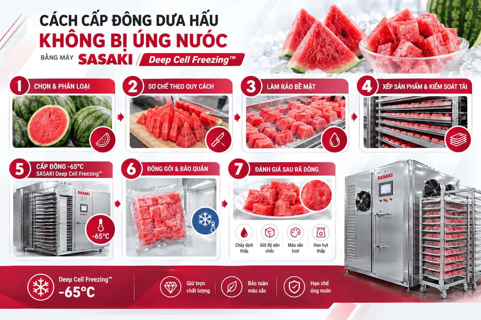 Quy trình cấp đông dưa hấu cắt miếng