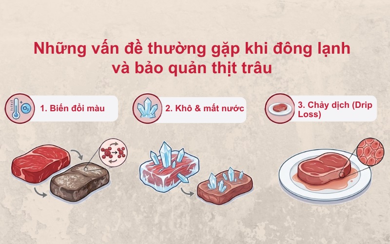 Những vấn đề thường gặp khi đông lạnh và bảo quản thịt trâu